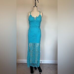 Blue Crochet Maxi Dress
